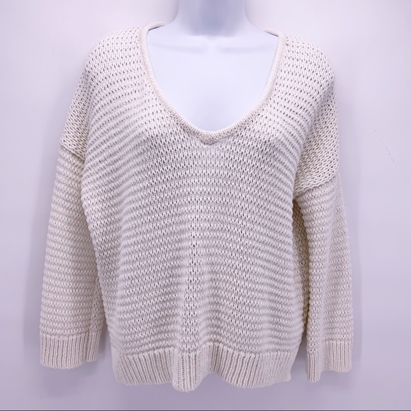 Madewell 3/4 Sleeve Cream Knit V-neck Sweater - Picture 1 of 8